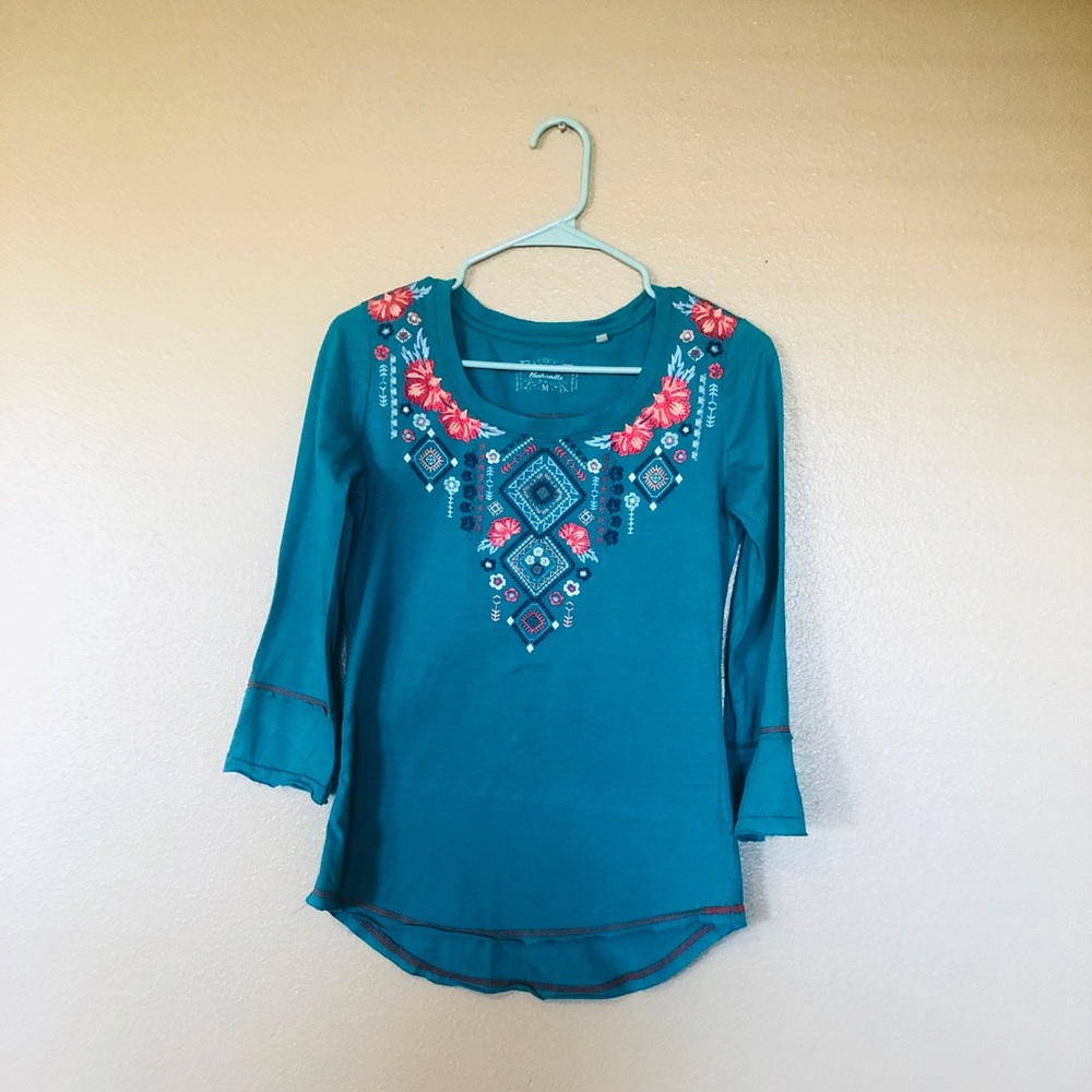 Ladies Turquoise Embroidered Shirt